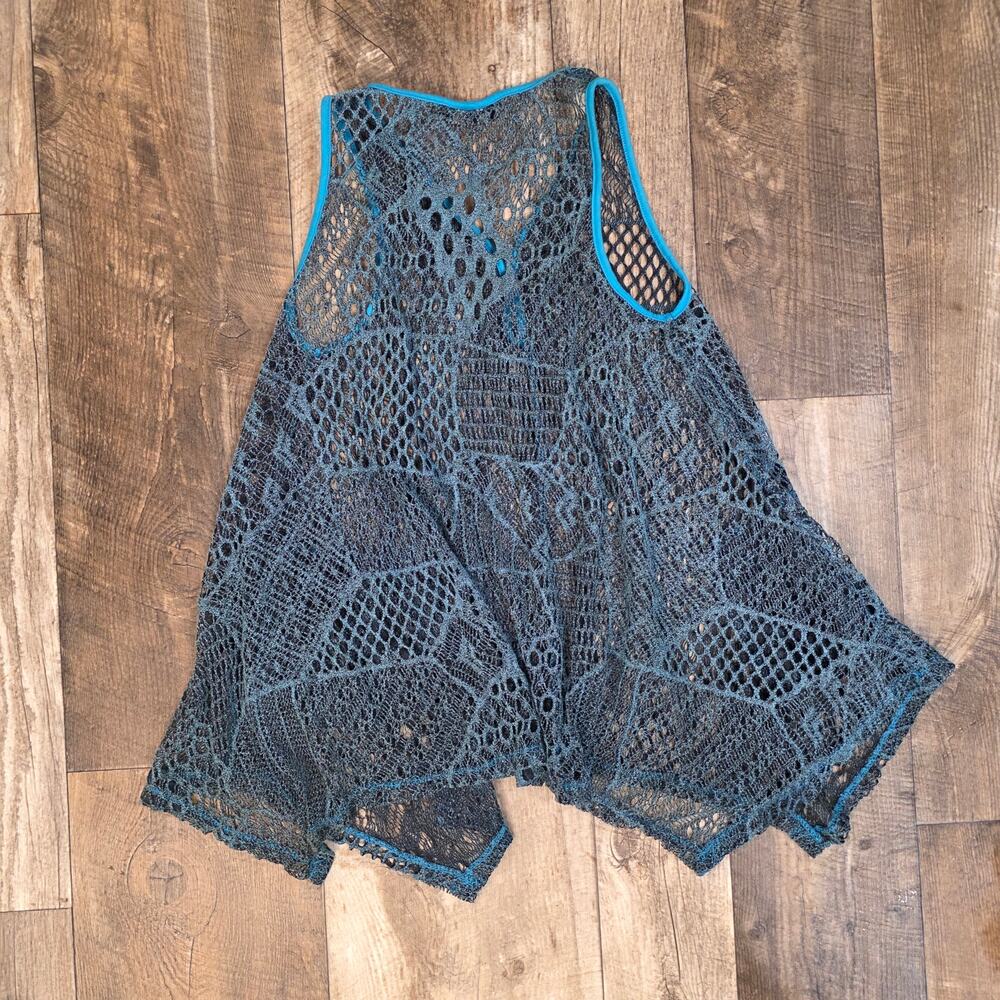 Y2K Boho Tunic Top Fairy Grunge Open Knit Festival Tank Top Size Small Blue - Picture 7 of 7
